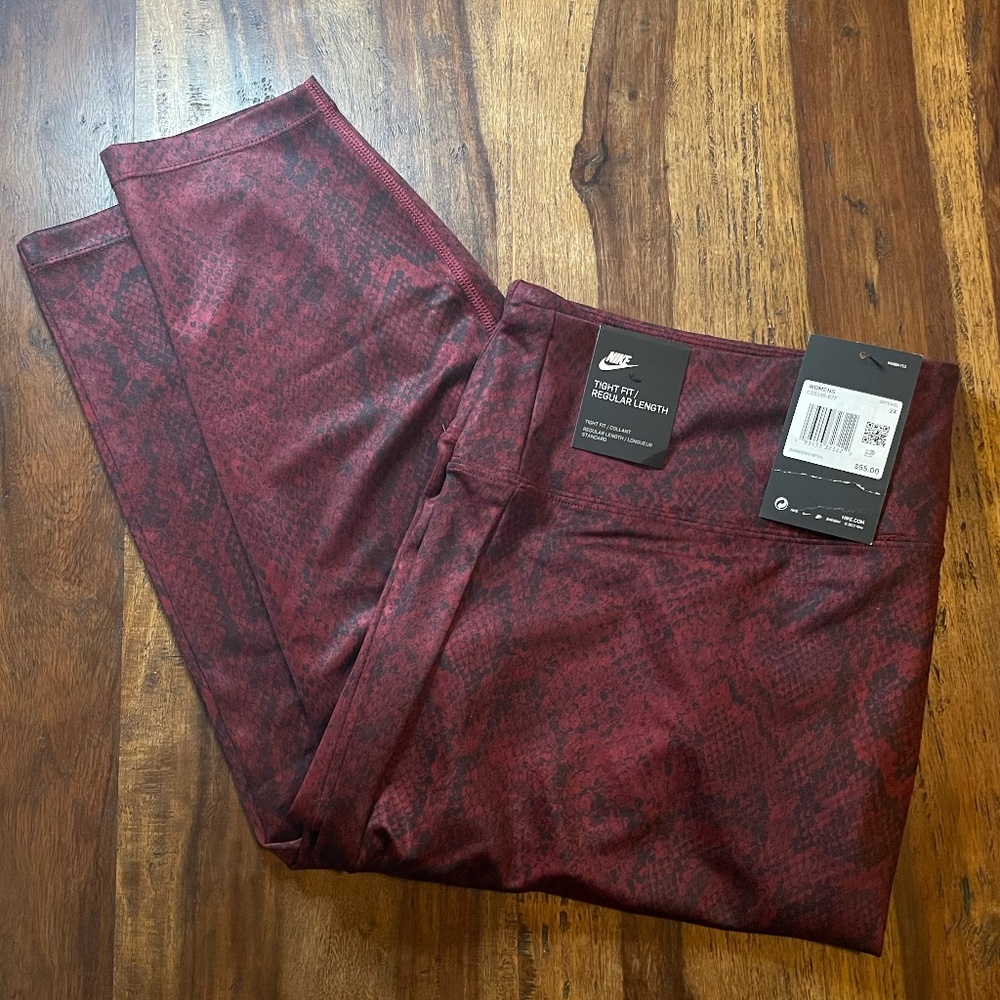 Nike Red Python Print Leggings with Front Zipper